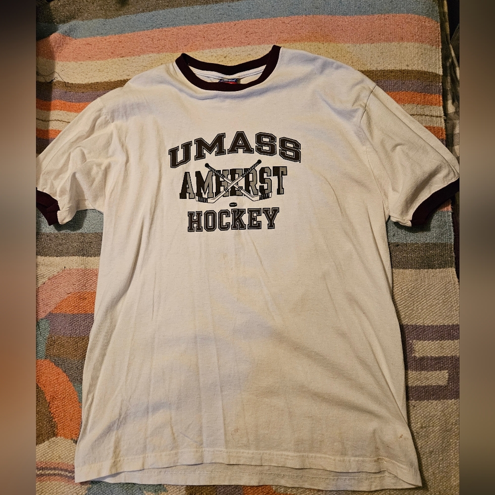Vintage Champion UMASS HOCKEY Ringer T Shirt Mens Size XL